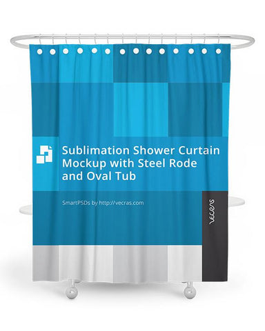 Sublimation Shower Curtain Mockup with Steel Rode and Oval Tub