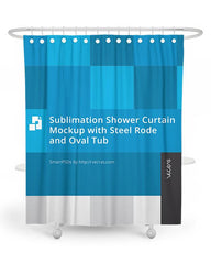 Sublimation Shower Curtain Mockup with Steel Rode and Oval Tub