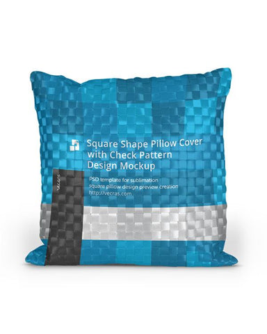 Square Shape Check Pattern Cushion Pillow Cover Design Mockup - 3 views