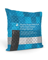 Square Shape Check Pattern Cushion Pillow Cover Design Mockup - 3 views
