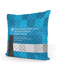 Square Shape Check Pattern Cushion Pillow Cover Design Mockup - 3 views