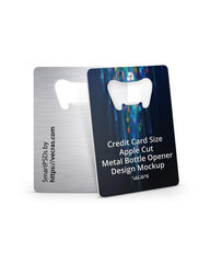 Credit Card Size Apple Cut Metal Bottle Opener Design Mockup