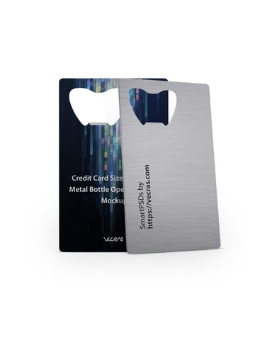 Credit Card Size Apple Cut Metal Bottle Opener Design Mockup