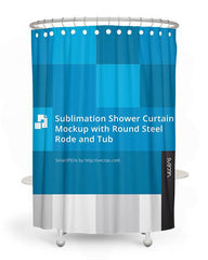 Sublimation Shower Curtain Mockup with Round Steel Rode and Tub