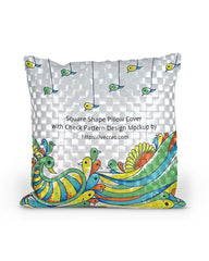 Square Shape Check Pattern Cushion Pillow Cover Design Mockup - 3 views