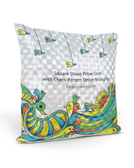 Square Shape Check Pattern Cushion Pillow Cover Design Mockup - 3 views