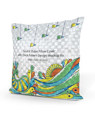 Square Shape Check Pattern Cushion Pillow Cover Design Mockup - 3 views
