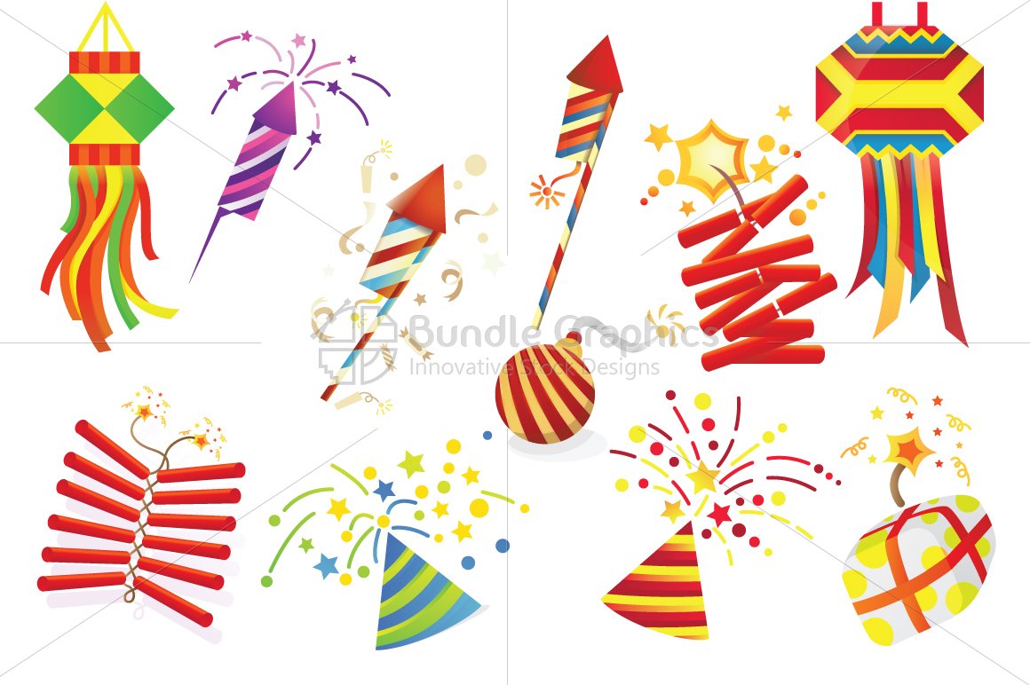 Royalty Free Vector Design Element Set - Celebration Decorative Fireworks 