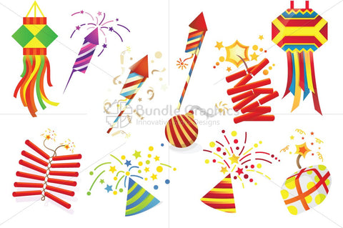 Royalty Free Vector Design Element Set - Celebration Decorative Fireworks