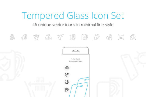 Mobile Tempered Glass Features Icons Set