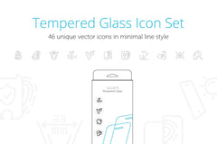 Mobile Tempered Glass Features Icons Set