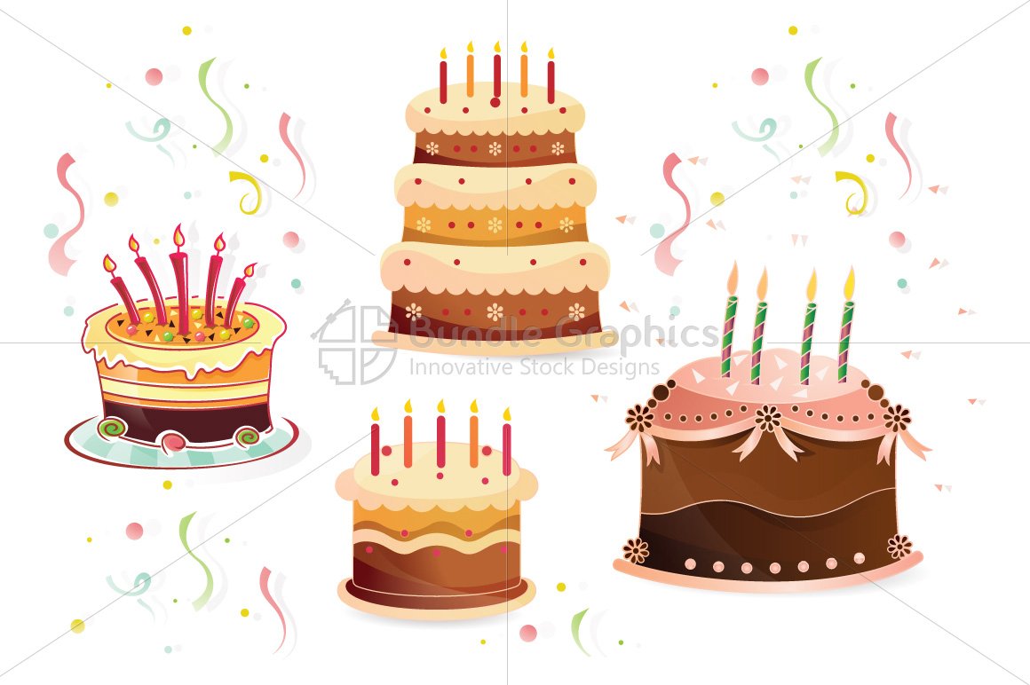 Royalty Free Birthday Celebration Cakes Illustrative Vector Graphics