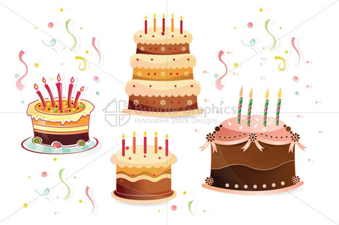 Royalty Free Birthday Celebration Cakes Illustrative Vector Graphics