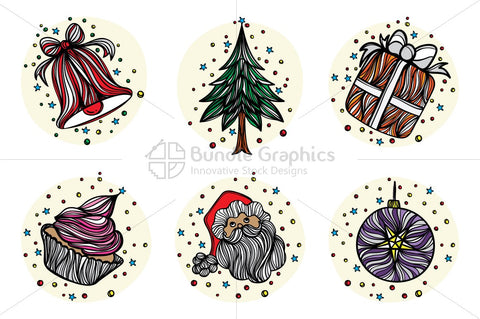 Royalty Free Christmas Celebration - Vector Graphic Linear Style Illustrative Icon Set of 6 Elements