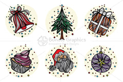Royalty Free Christmas Celebration - Vector Graphic Linear Style Illustrative Icon Set of 6 Elements
