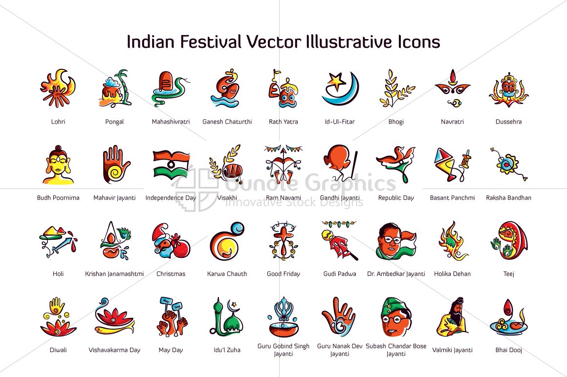Royalty Free Indian Festival Vector Illustrative Linear Icons