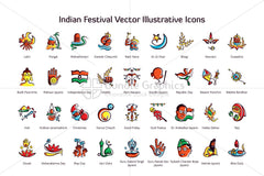 Royalty Free Indian Festival Vector Illustrative Linear Icons