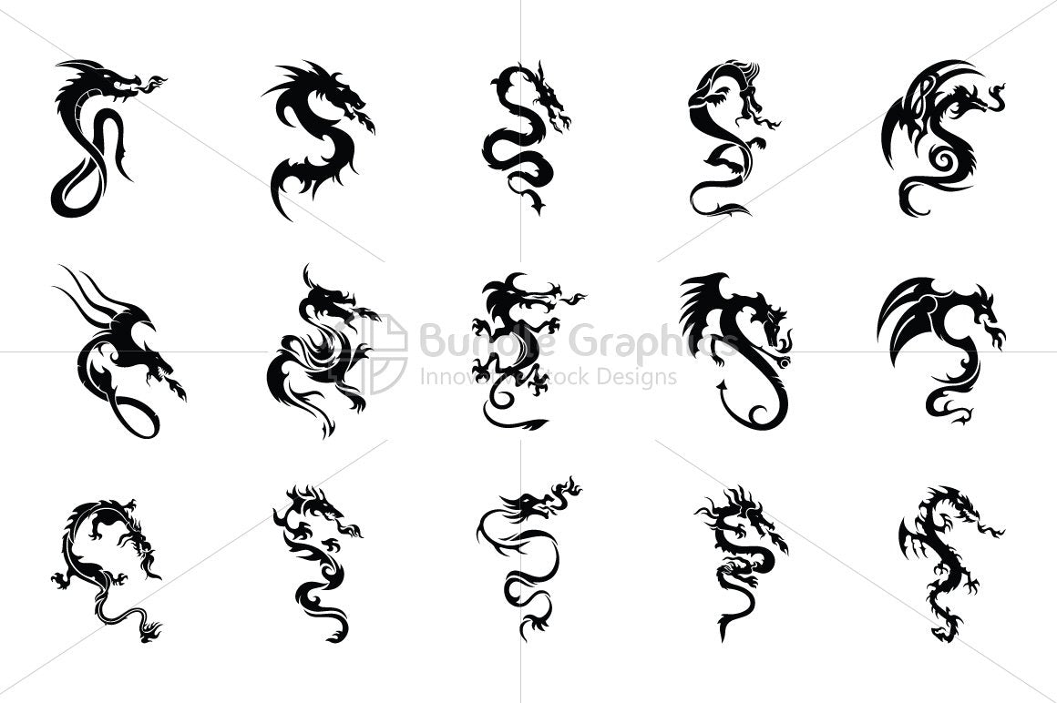 Royalty Free Fire Dragons Black Vector Set