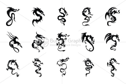 Royalty Free Fire Dragons Black Vector Set