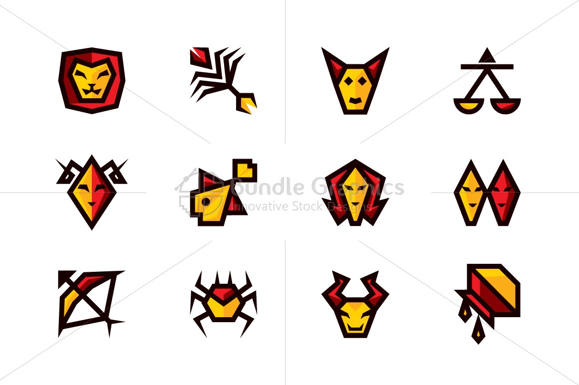 Bold Geometric Zodiac Signs - Vector Icon Set