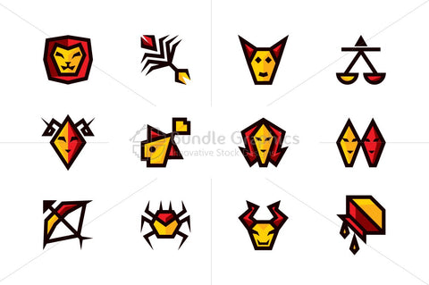 Bold Geometric Zodiac Signs - Vector Icon Set