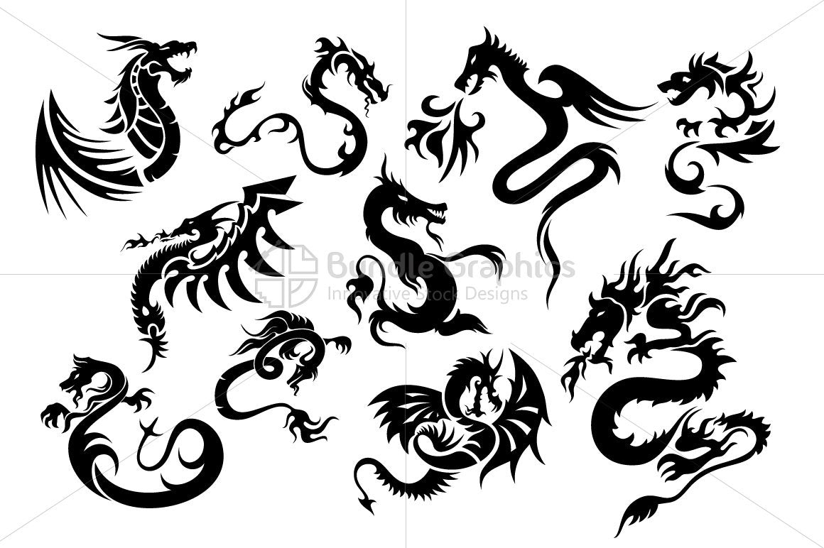 Royalty Free Black Dragons Vector Set