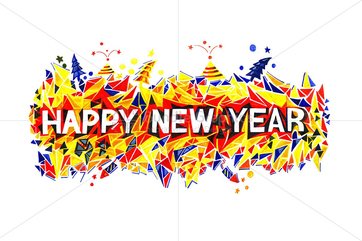 Royalty Free Happy New Year Colorful Handmade Water Color Graphical image