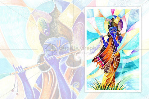 Abstract Painting of Indian Hindu Lord Krishna with flute
