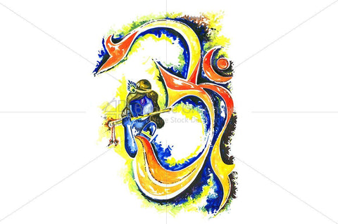 Abstract Composition of Lord Krishna with Om symbol