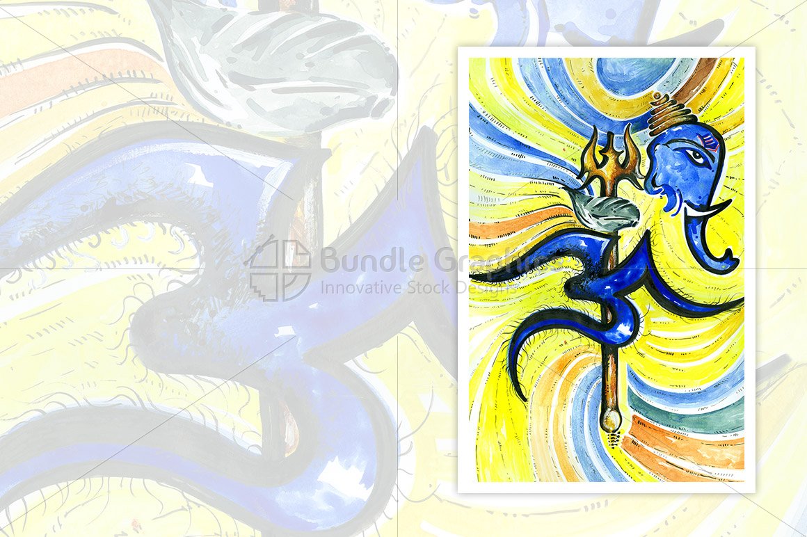 Shiva Trishool with Lord Ganesha and Aum Symbol - Abstract Composition