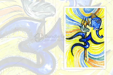 Shiva Trishool with Lord Ganesha and Aum Symbol - Abstract Composition