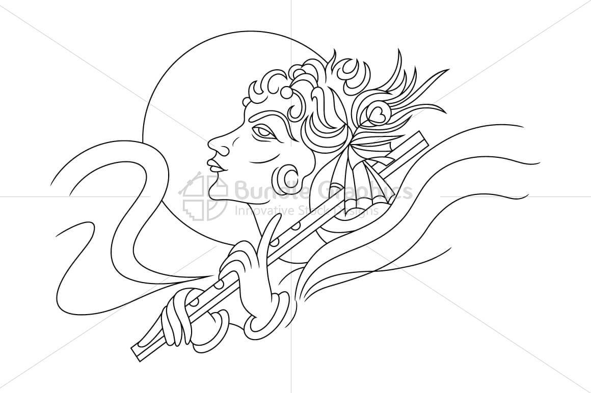Krishna with Flute - Artistic Illustration