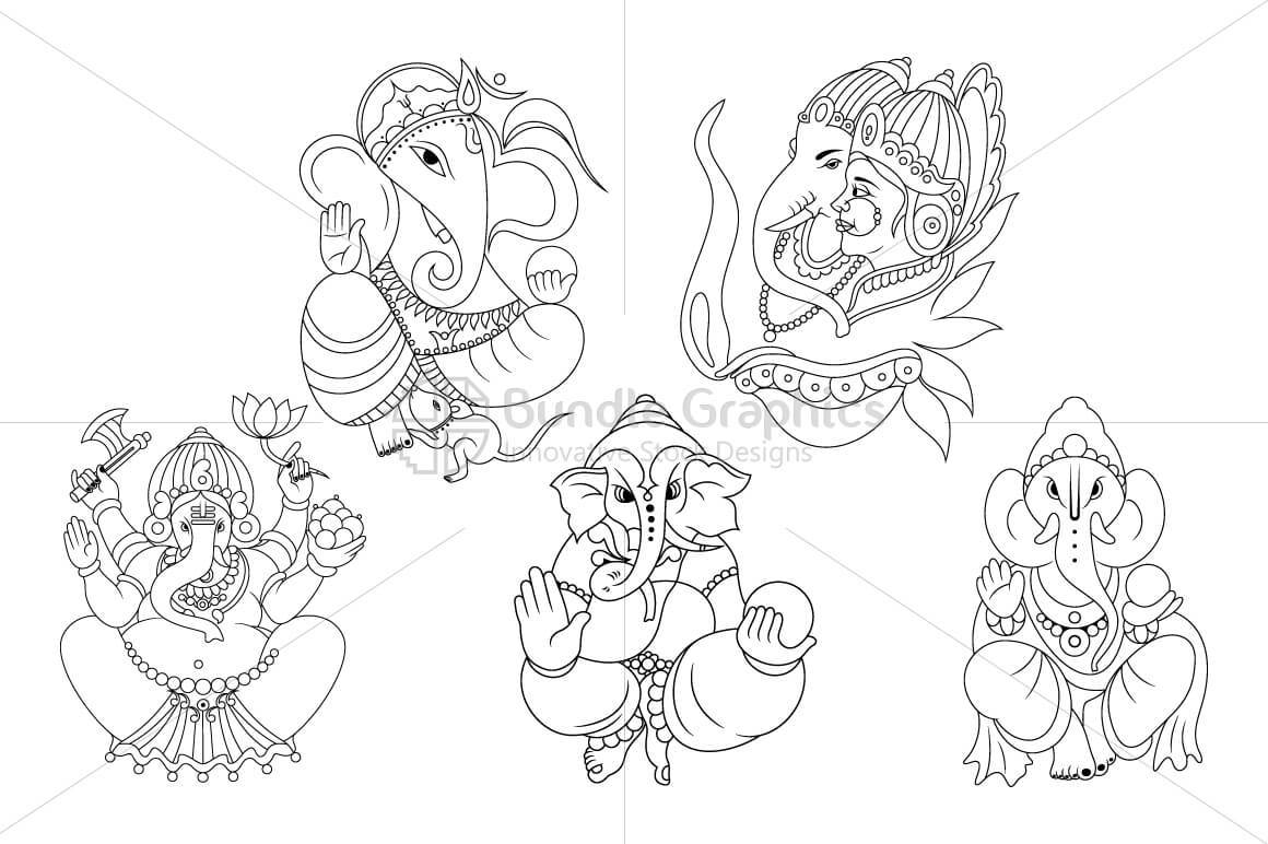 Ganesha - Indian Hindu God Illustrations Set
