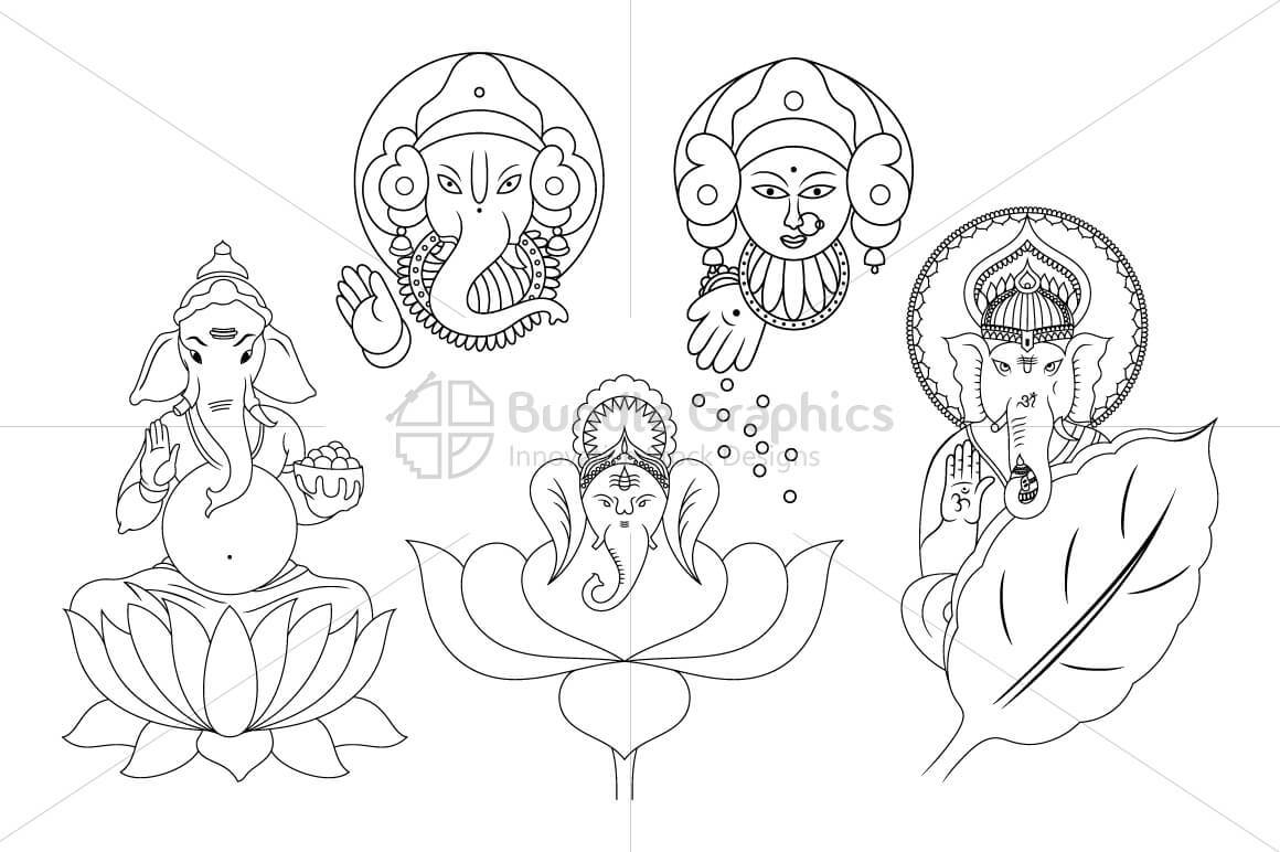 Goddess Lakshmi and God Ganesha - Illustrations Set