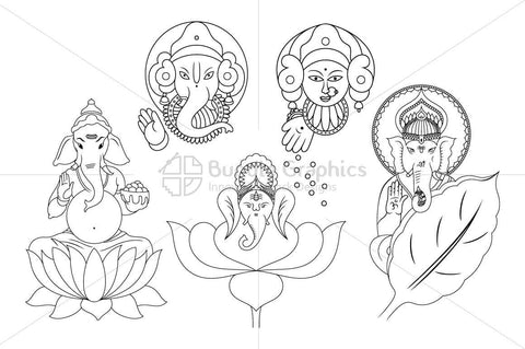 Goddess Lakshmi and God Ganesha - Illustrations Set