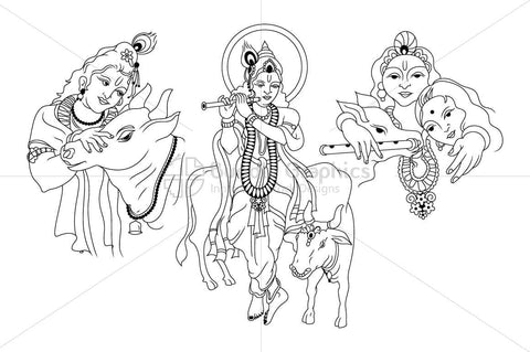 Krishna Radha - Indian Hindu Deity with Nandi