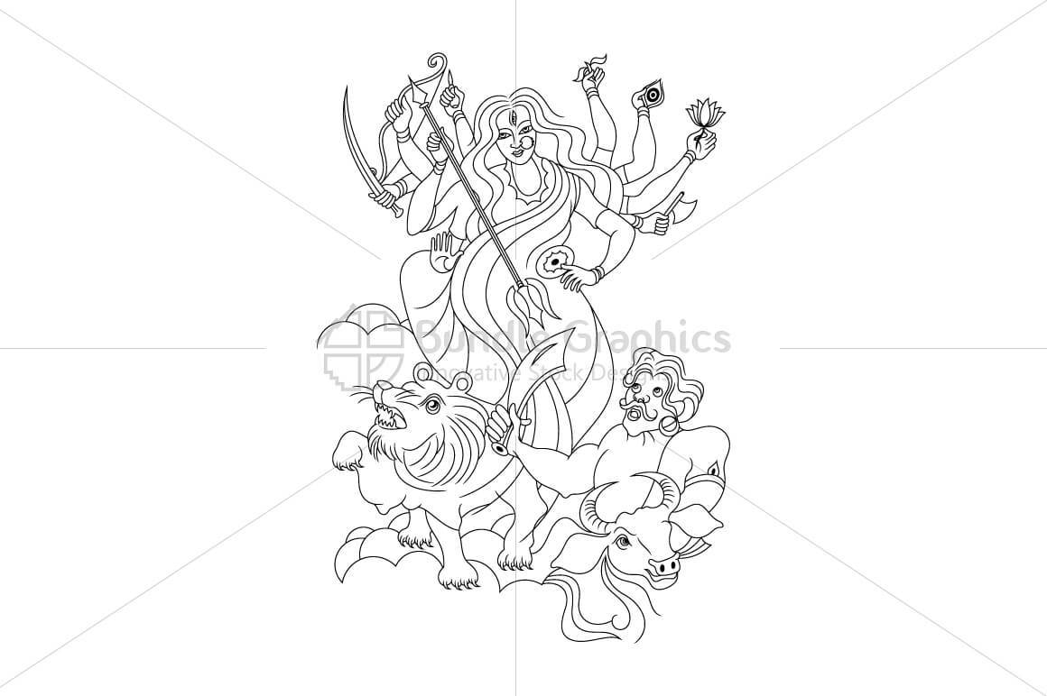Durga Kali - Indian Hindu Goddess and Mahishasura