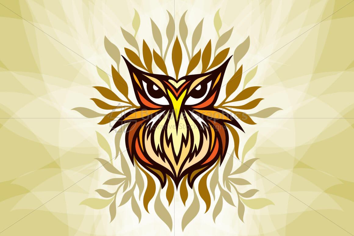 Staring Owl - Creative Tribal Style Mirror Graphic of Bird 