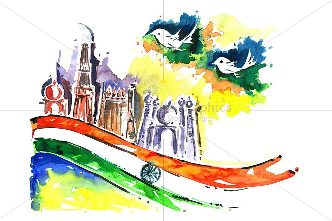 Handmade abstract art in watercolour representing Independent India