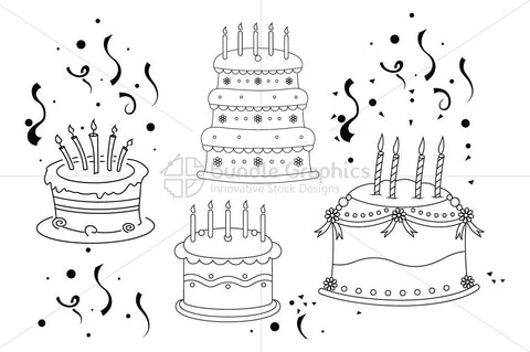 Royalty Free Birthday Celebration Cakes Illustrative Vector Graphics