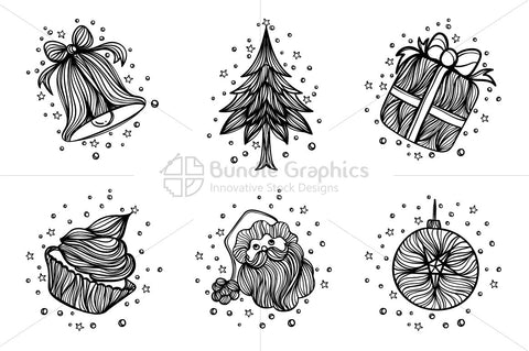 Royalty Free Christmas Celebration - Vector Graphic Linear Style Illustrative Icon Set of 6 Elements