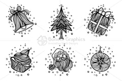 Royalty Free Christmas Celebration - Vector Graphic Linear Style Illustrative Icon Set of 6 Elements