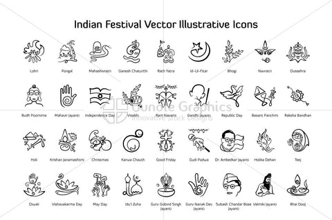 Royalty Free Indian Festival Vector Illustrative Linear Icons