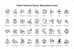 Royalty Free Indian Festival Vector Illustrative Linear Icons