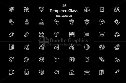Mobile Tempered Glass Features Icons Set